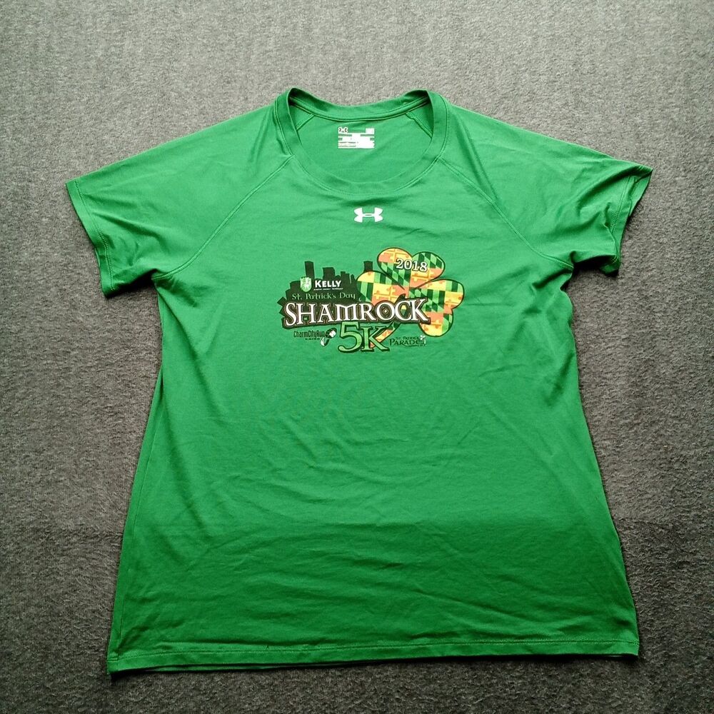 Under Armour Shirt Mens Large Green St Patrick Day Shamrock Heatgear Loose 2018